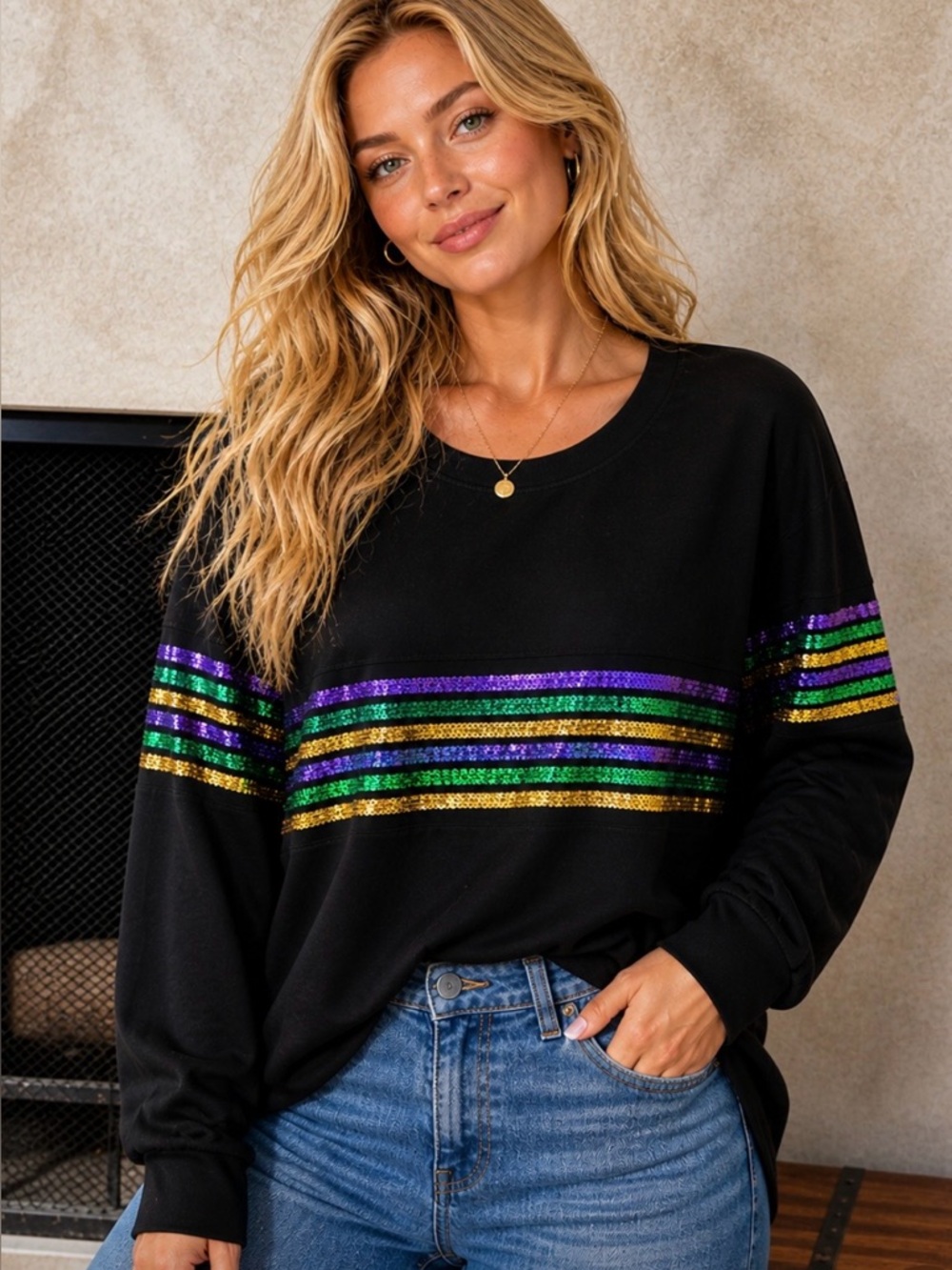 ✨ Mardi Gras Stripe Sequin Sweatshirt | Festive Glam Top ✨